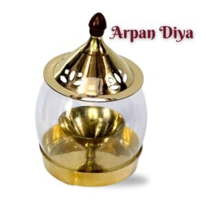 Arpan Brass Diya with Glass Cover for Pooja & Home Temple